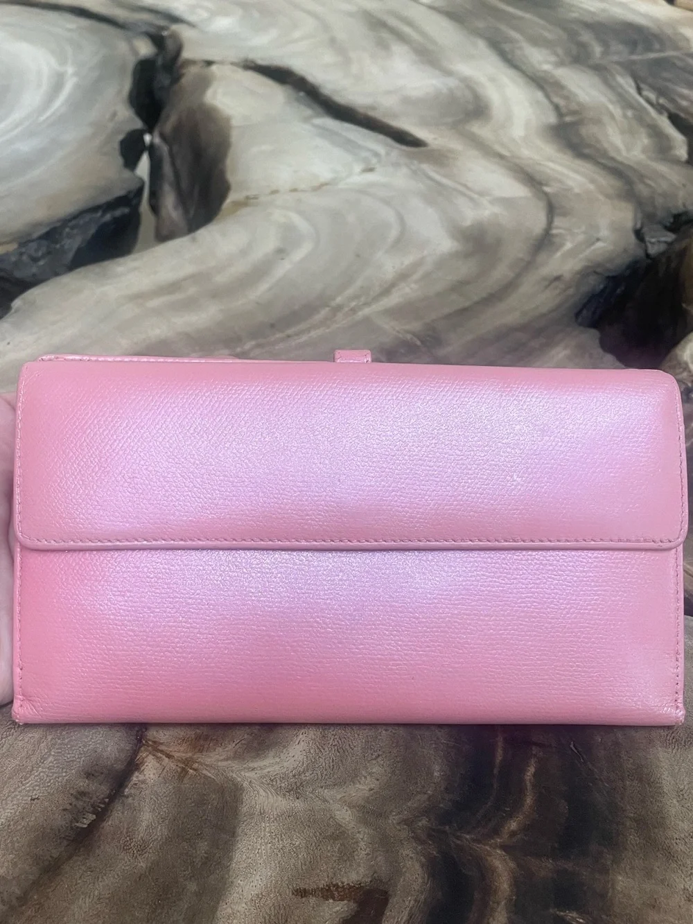 Chanel continental iridescent pink gold long wallet.